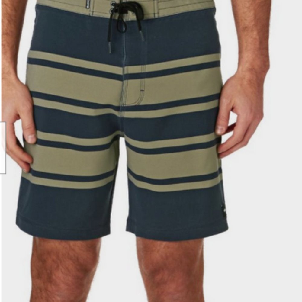 BANKS DIRTY DENIM STRIPED recycled polyester BOARD SHORTS - SIZE 36